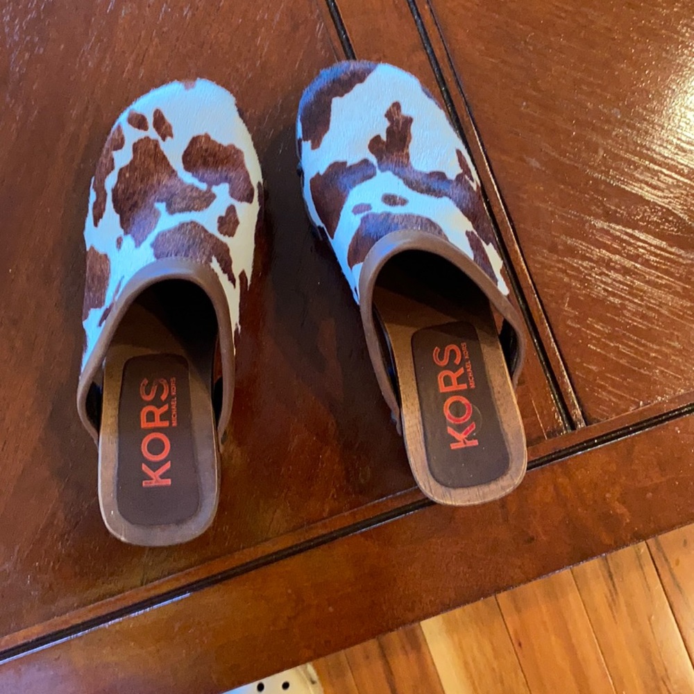 Michael Kors cow hide clogs